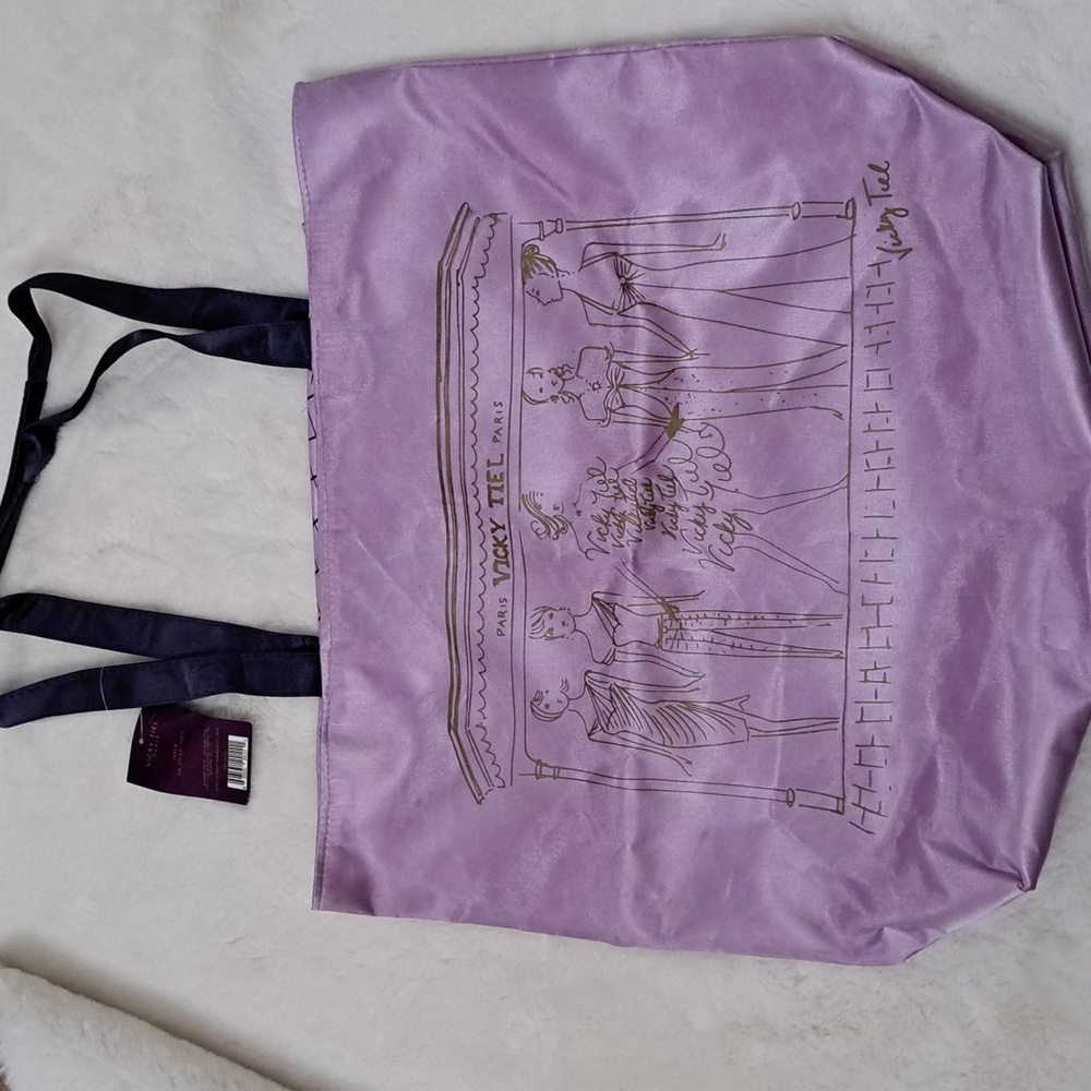 Vicky Tiel Purple Paris Satin Tote Bag NWT